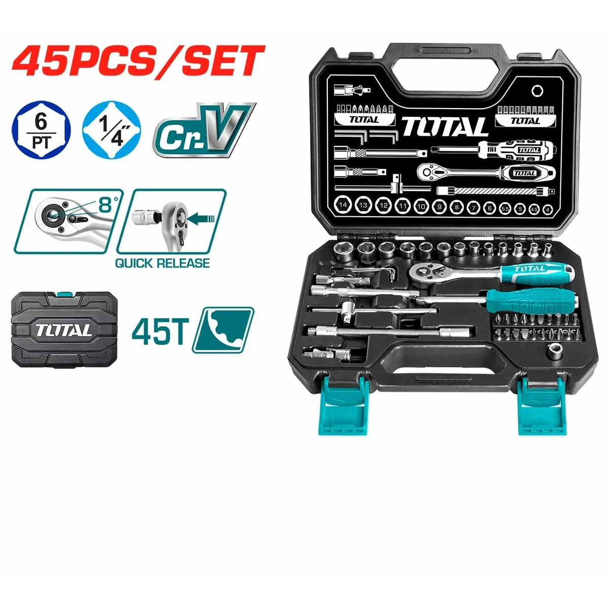 THT141451 45 ცალი 1/4" თავაკების ნაკრები